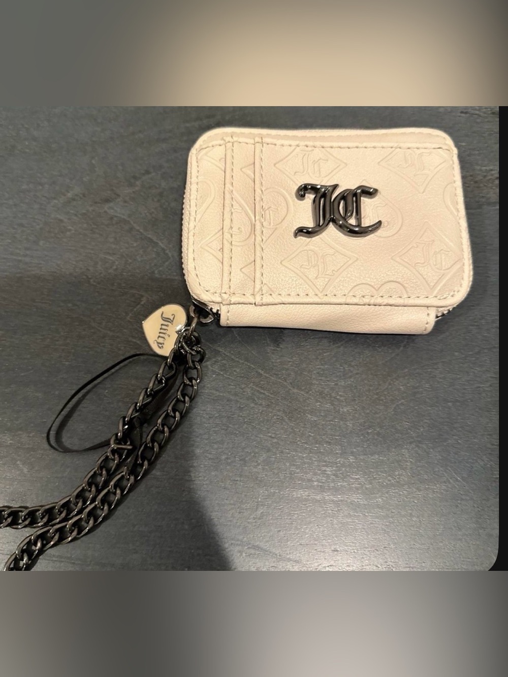 Juicy Couture Cream Mini Wallet with Gunmetal JC Accent